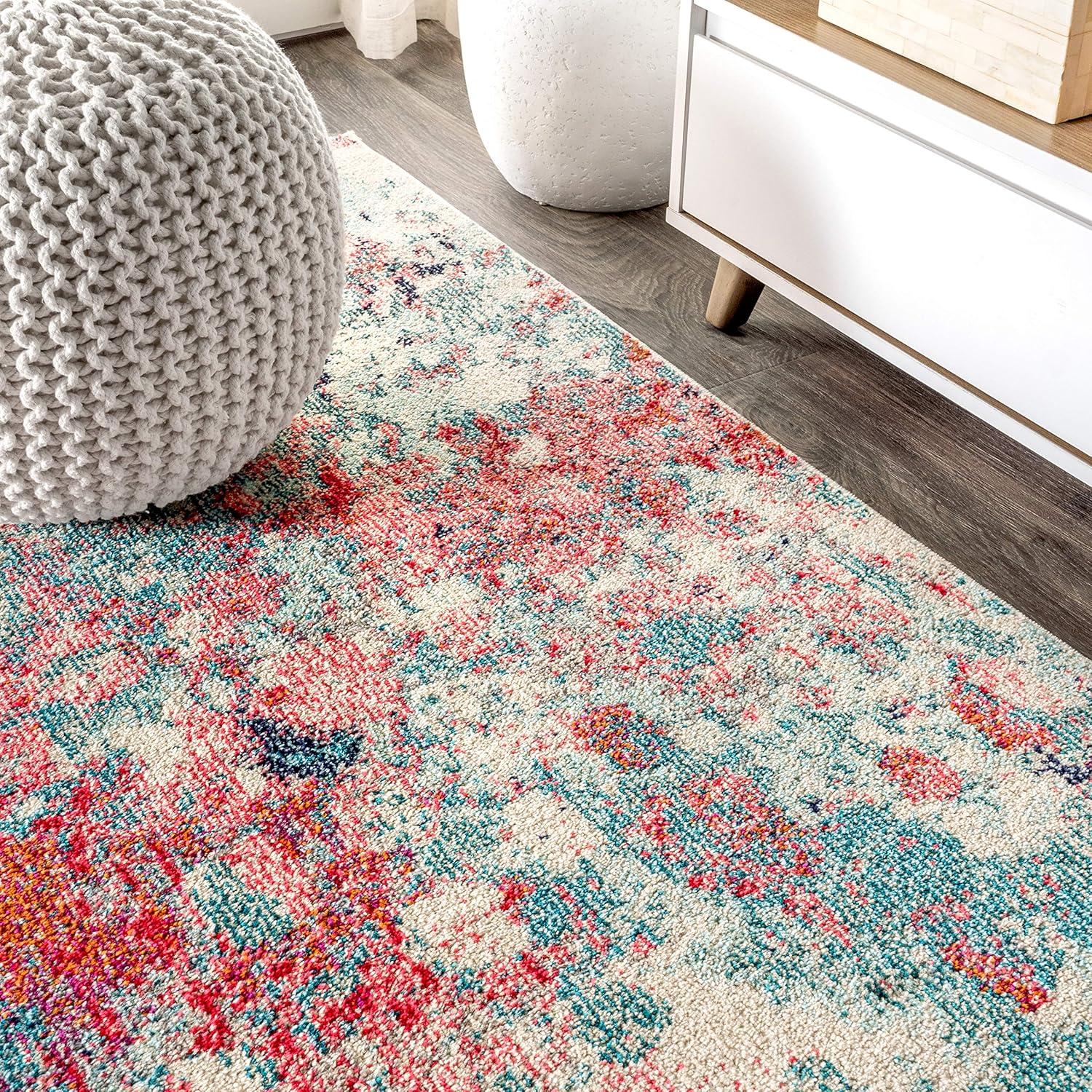 5'x8' Contemporary POP Modern Abstract Area Rug, Blue/Red - JONATHAN Y