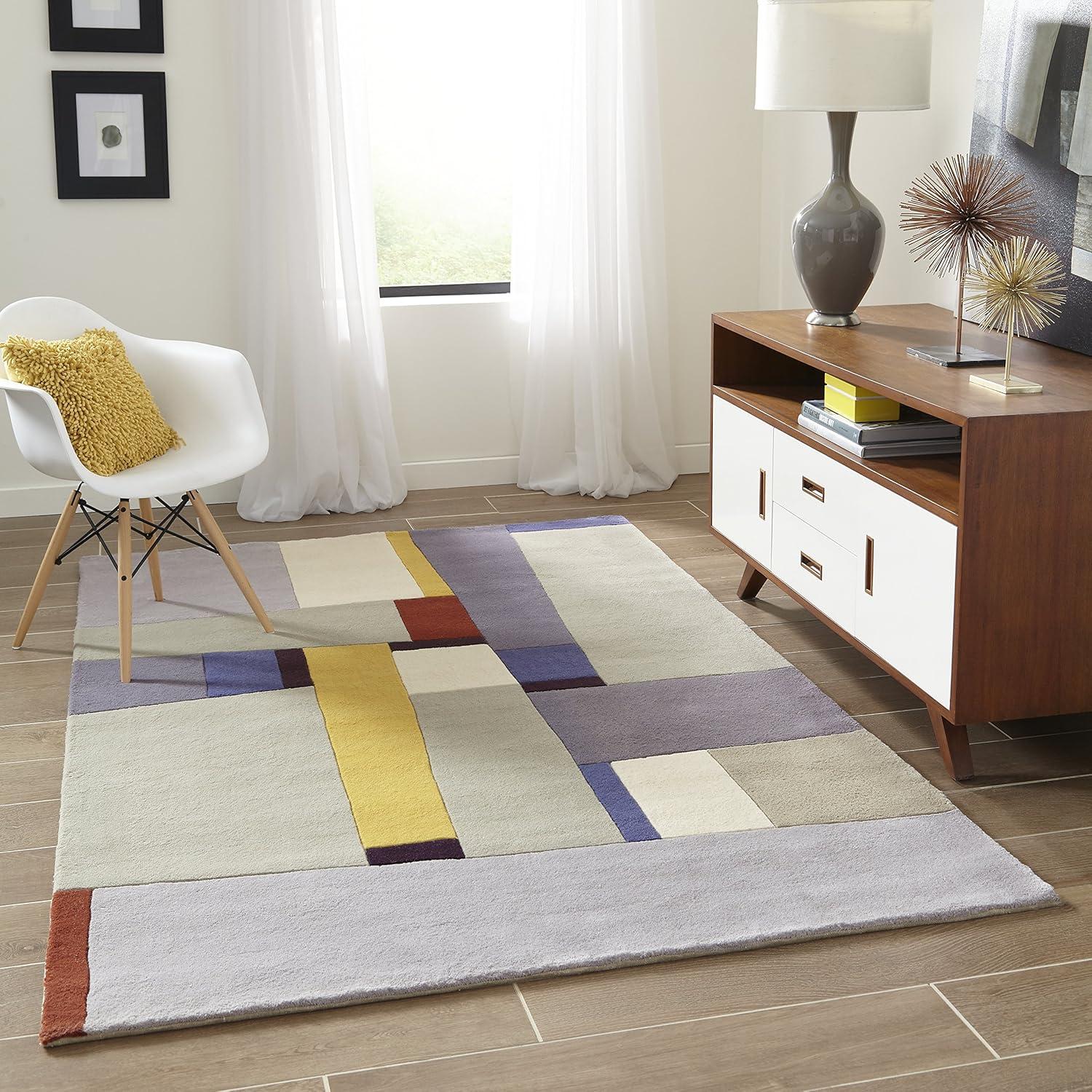 Momeni  New Wave Hand Tufted New Zealand Wool Contemporary Abstract Area Rug 3' 6" x 5' 6" Latex Free 4' x 6' Indoor,Handmade Rectangle