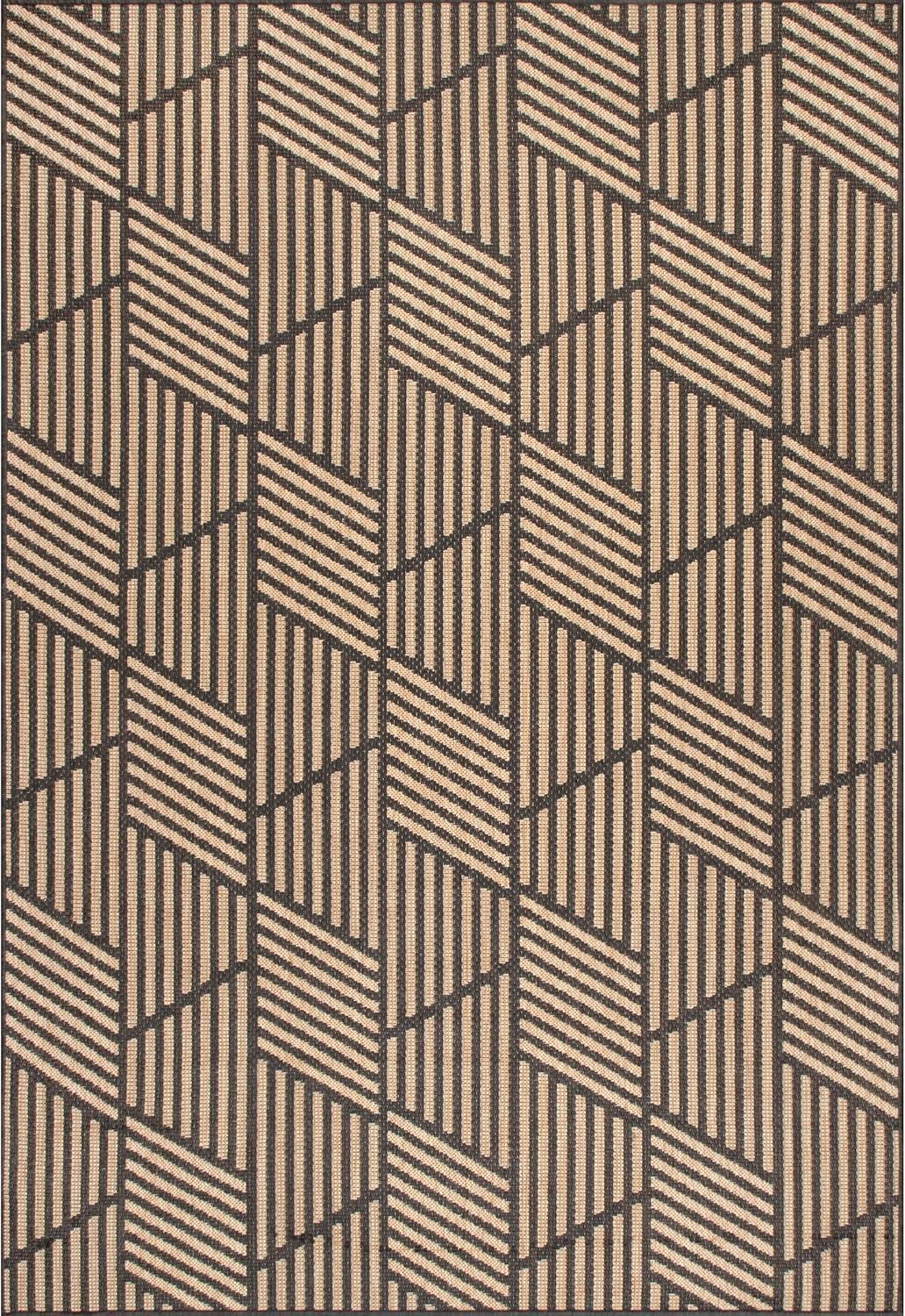 Nuloom Leona Geometric 5x8 Indoor/Outdoor Area Rug for Living Room Patio Deck Front Porch Kitchen, Charcoal/Ivory