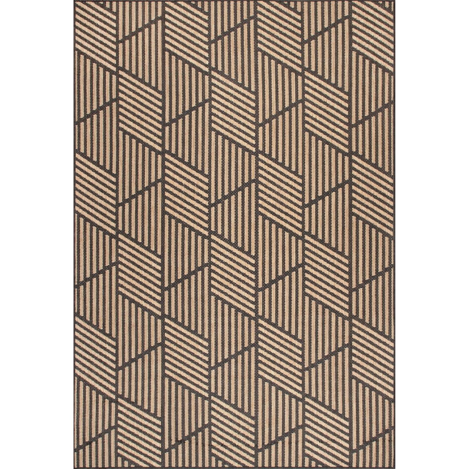 Nuloom Leona Geometric 5x8 Indoor/Outdoor Area Rug for Living Room Patio Deck Front Porch Kitchen, Charcoal/Ivory