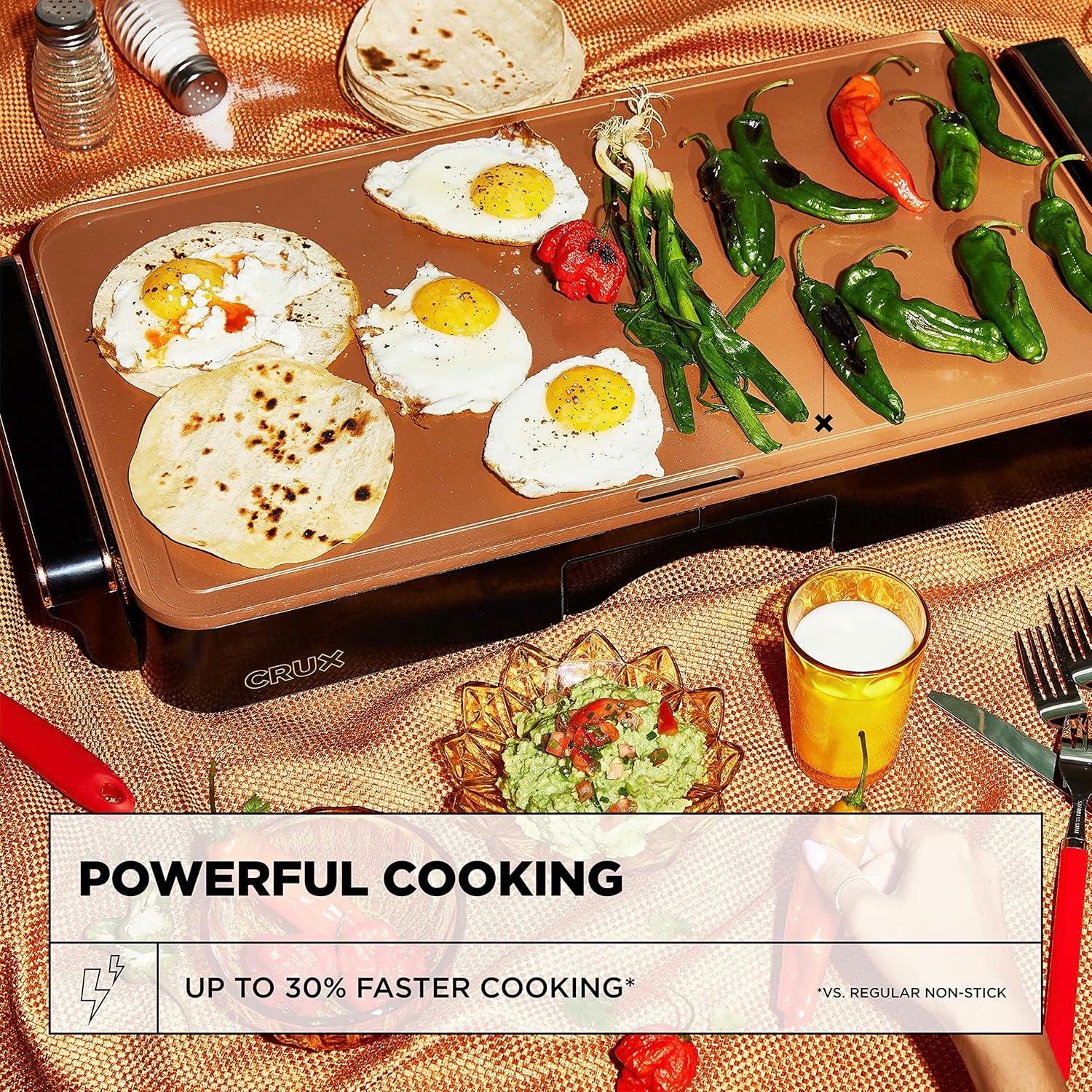 Extra Large Copper Ceramic Electric Griddle with Slide-Out Drip Tray