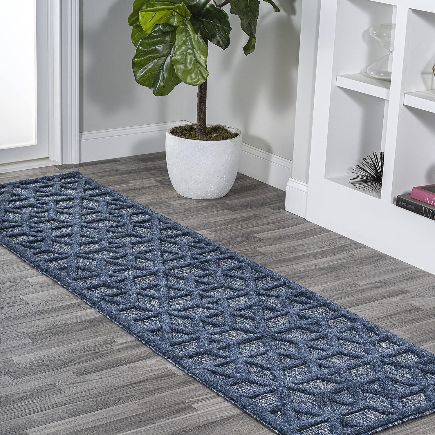 8'x10' Talaia Neutral Geometric Indoor/Outdoor Area Rug, Navy - JONATHAN Y