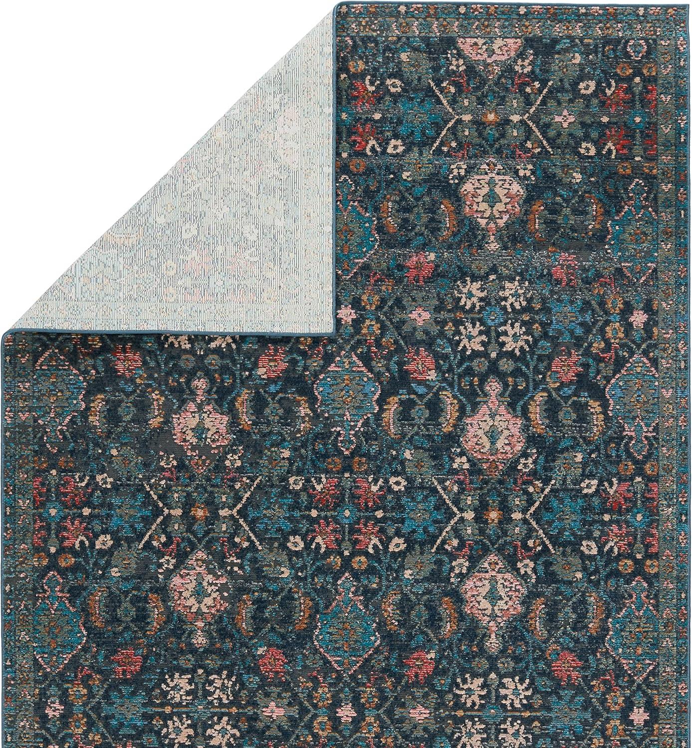 Dark Blue Trellis Rectangular Synthetic 5' x 7' Area Rug