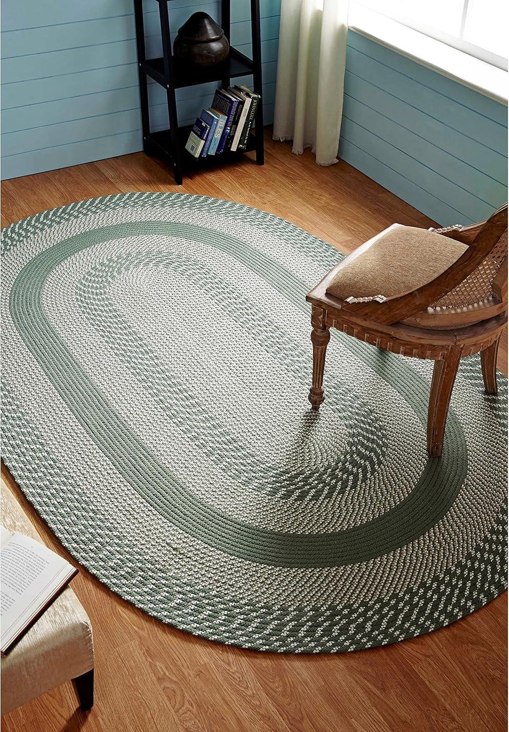42" x 66" Newport Braid Collection Sage 100% Polypropylene Stripe Pattern Reversible Indoor Utility Oval Rug  - Better Trends