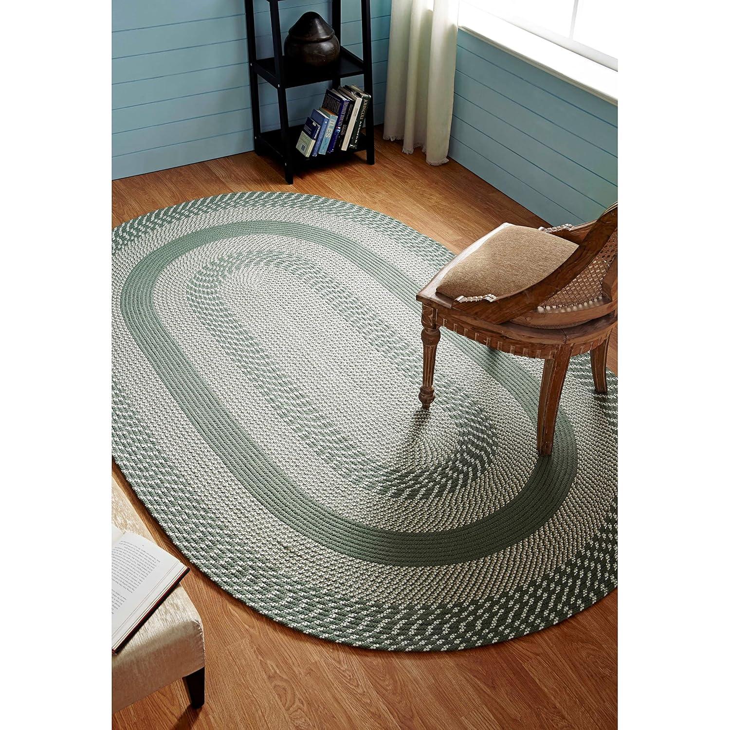 42" x 66" Newport Braid Collection Sage 100% Polypropylene Stripe Pattern Reversible Indoor Utility Oval Rug  - Better Trends
