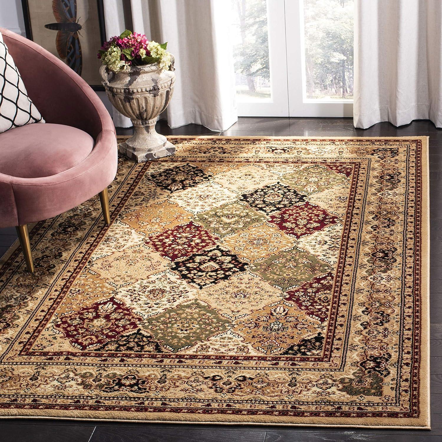 Safavid Style Multi Black Synthetic Rectangular Area Rug