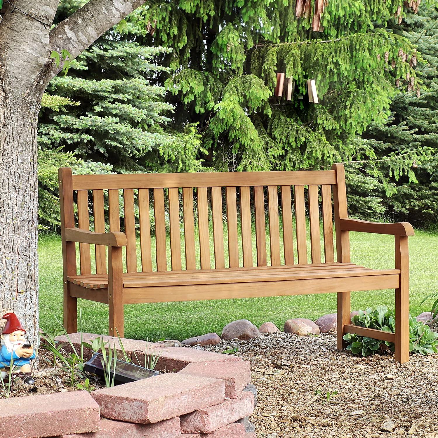 Sunnydaze Outdoor Solid Teak Wood with Light Stained Finish Patio Garden Bench Seat - 60" - Light Brown