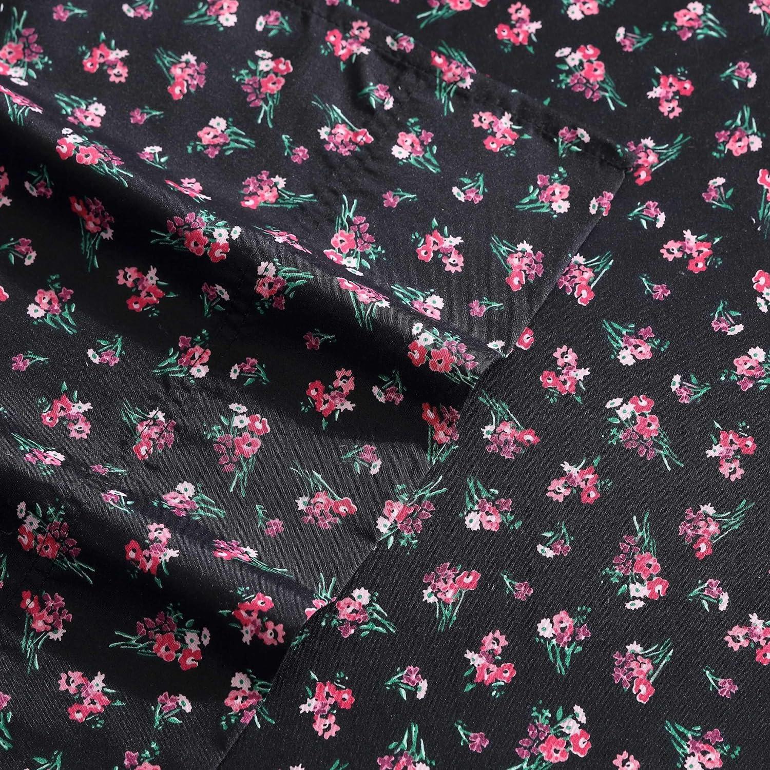 Full Black Floral Microfiber Sheet Set