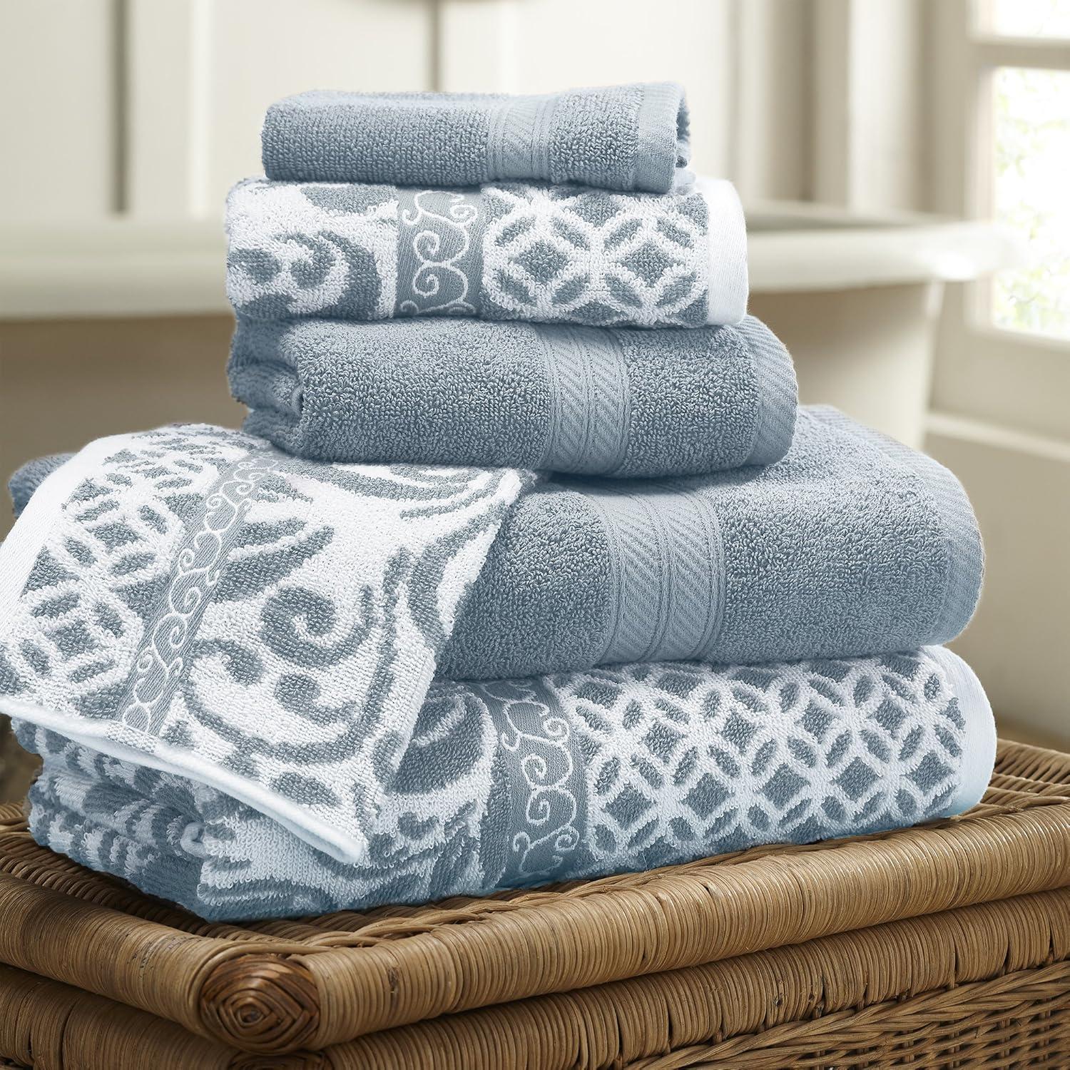 Modern Threads Trefoil Filigree 6-Piece Reversible Yarn Dyed Jacquard Towel Set - Bath Towels, Hand Towels, & Washcloths - Super Absorbent & Quick Dry