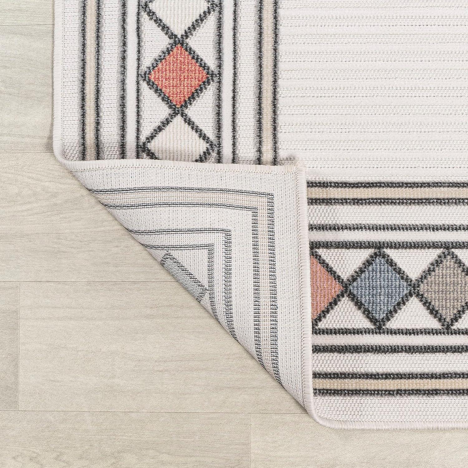 JONATHAN Y Sebastian High-Low Modern Diamond Border Ivory/Beige 3 ft. x 5 ft. Indoor/Outdoor Area Rug