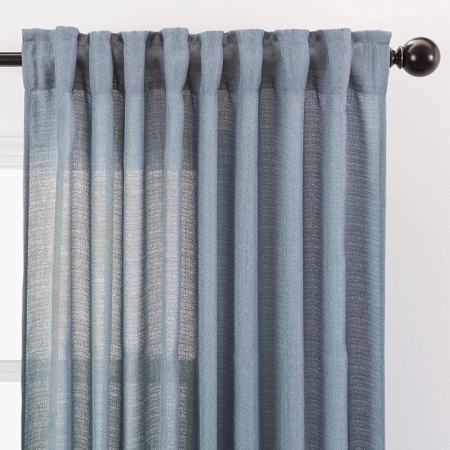 Chanasya 2pk Faux Belgian Flax Semi Sheer Window Curtain Panels - Set of 2 - 52 x 84 Inches Long - Dark Blue