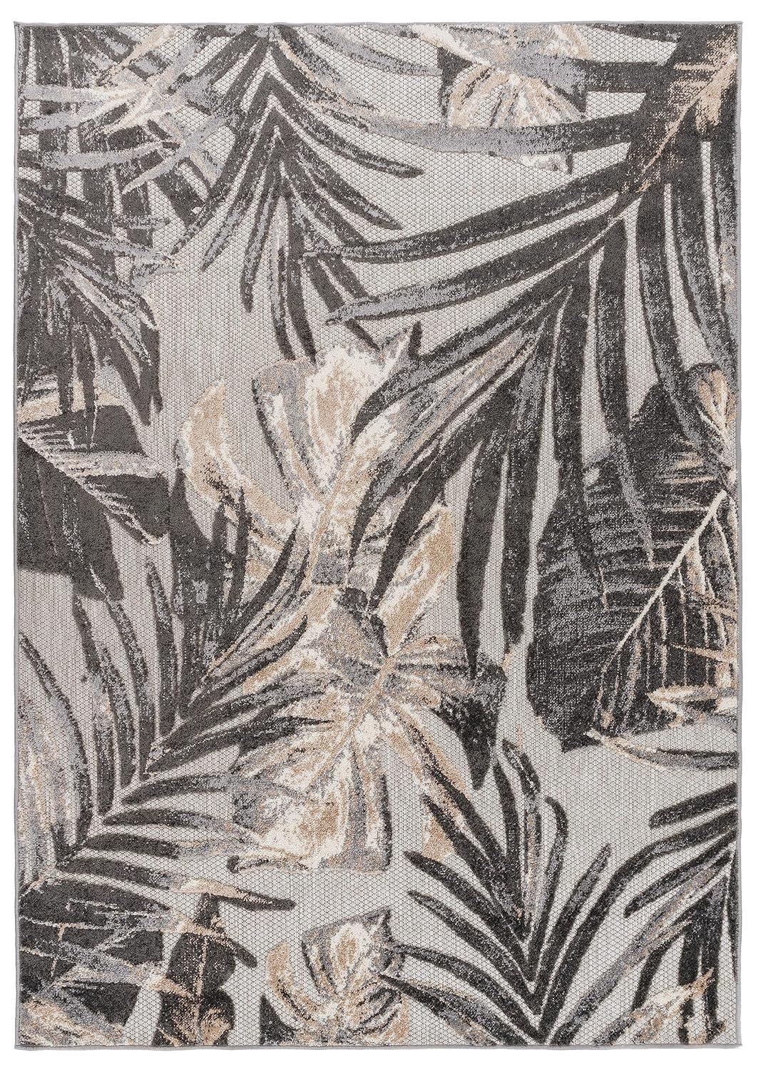 World Rug Gallery Floral Leaves Indoor/Outdoor Area Rug - Gray 7'10" x 10':  Weather-Resistant,  Low Pile,  Patio Rug
