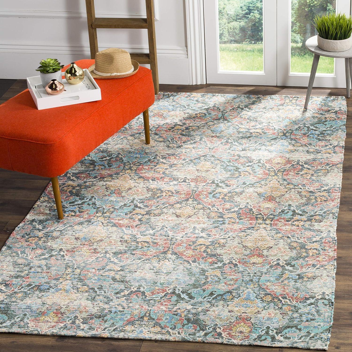 Saffron SFN570 Hand Loomed Area Rug - Coral/Aqua - 5'x8' - Safavieh.