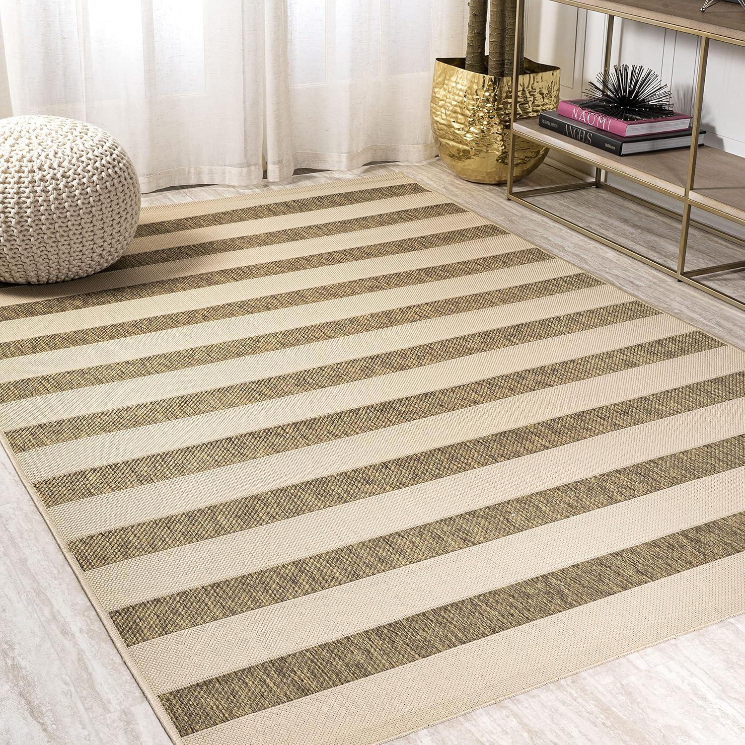 3'x5' Aveiro Wide Stripe Indoor/Outdoor Area Rug, Beige/Brown - JONATHAN Y