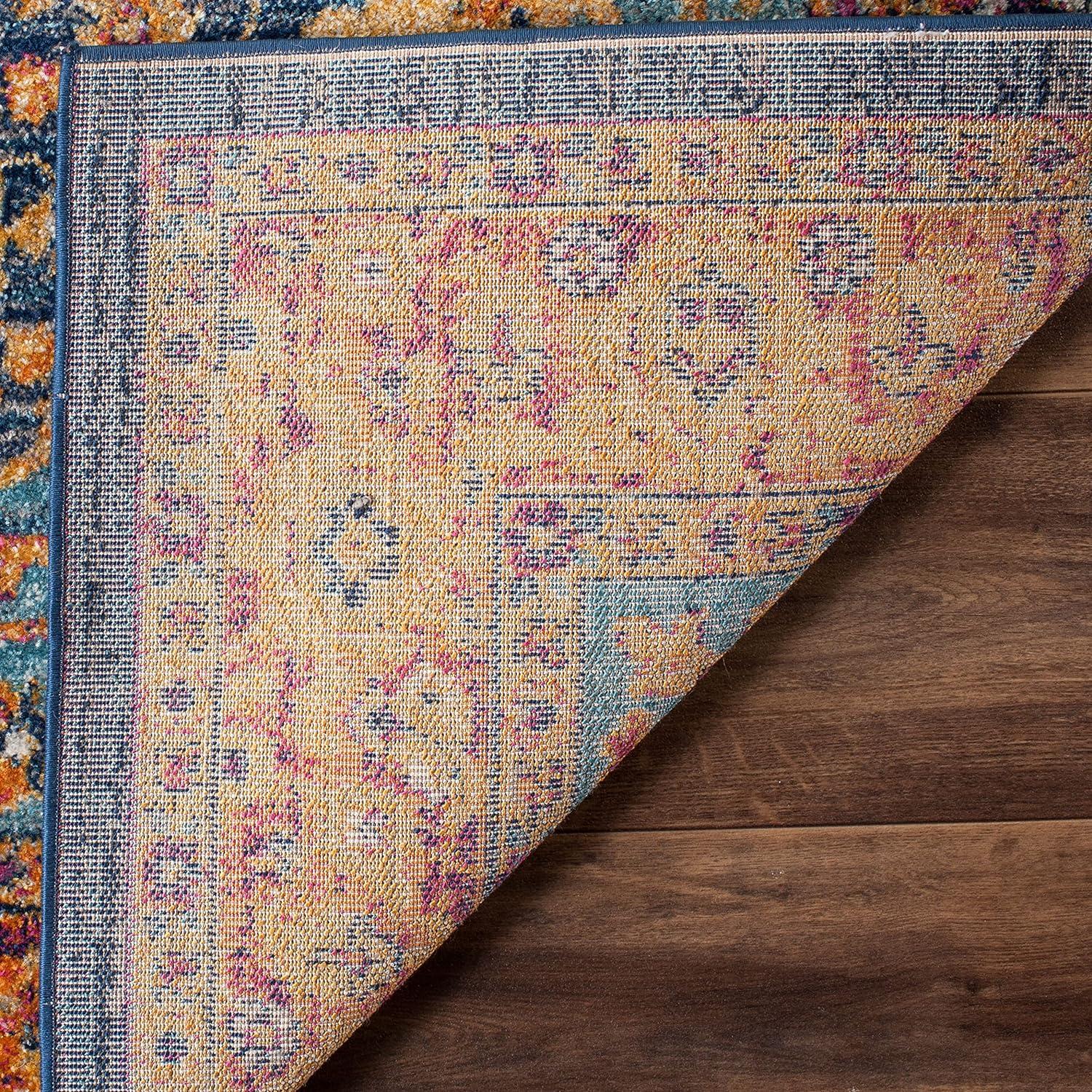 4' x 6' Blue and Orange Synthetic Patterned Area Rug