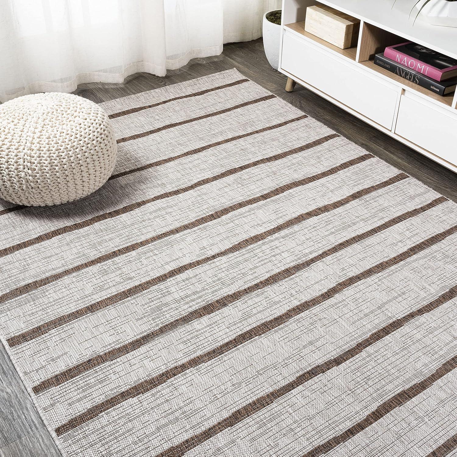3'x5' Colonia Berber Stripe Indoor/Outdoor Area Rug, Beige/Brown - JONATHAN Y