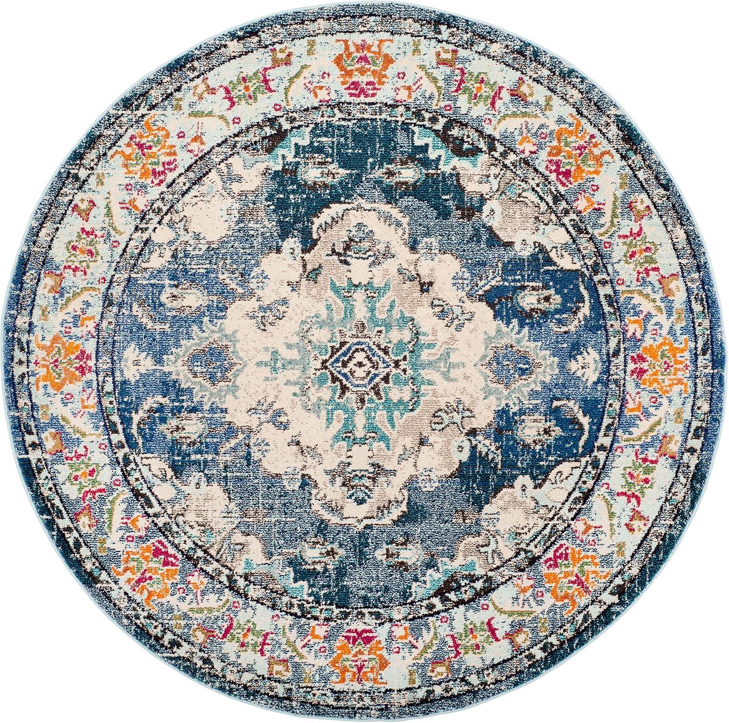 SAFAVIEH Monaco Toria Traditional Area Rug, Navy/Light Blue, 10' X 10' Round