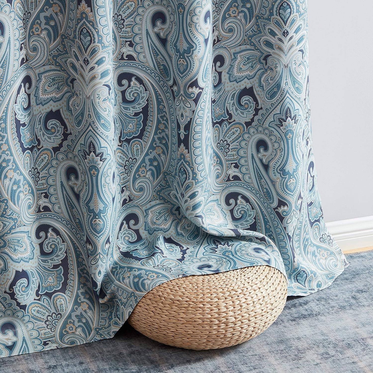 THD France Paisley Print Damask Energy Efficient Room Darkening Grommet Window Curtain Panels - Pair