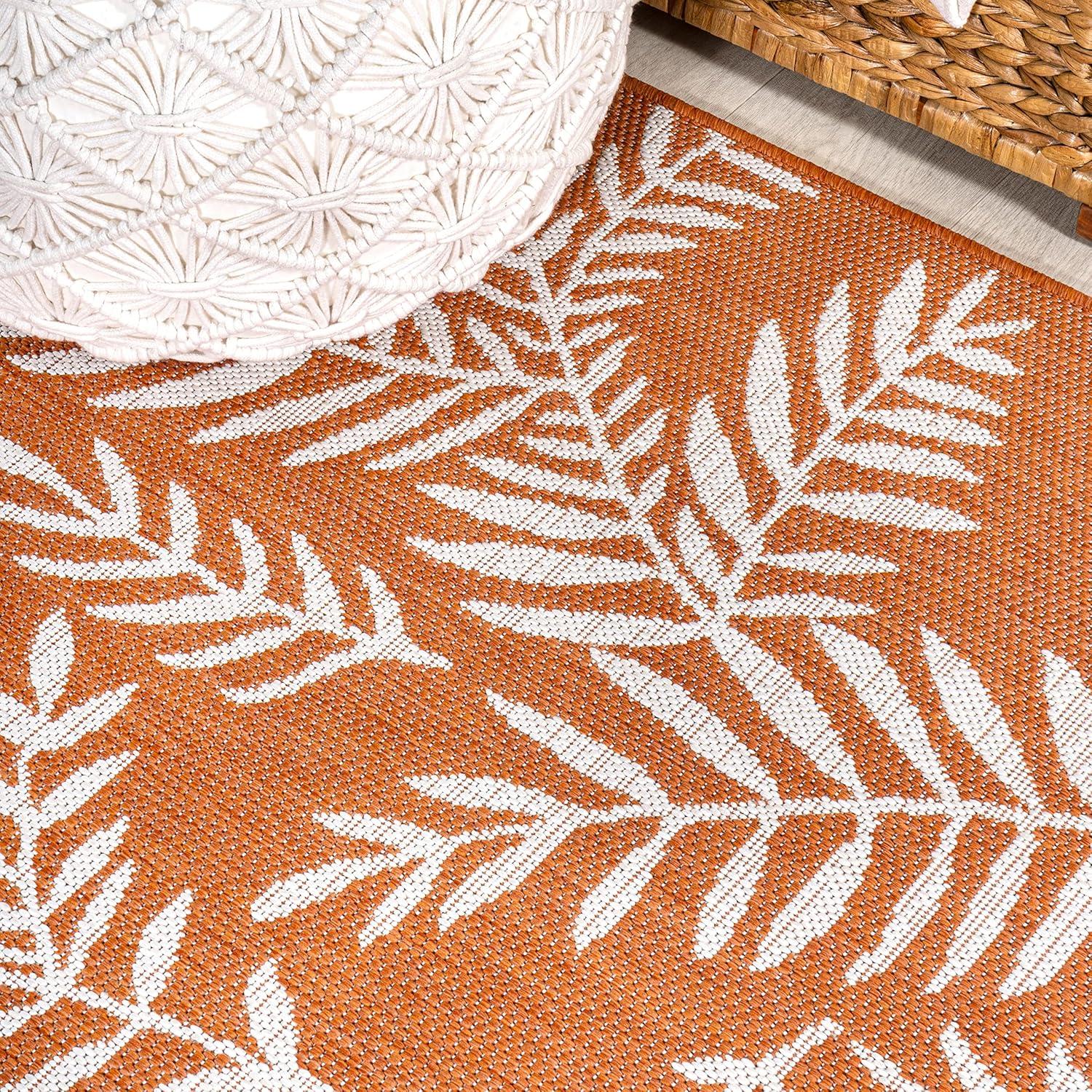 2' x 10' Nevis Palm Frond Indoor/Outdoor Runner Rug, Orange/Cream - JONATHAN Y