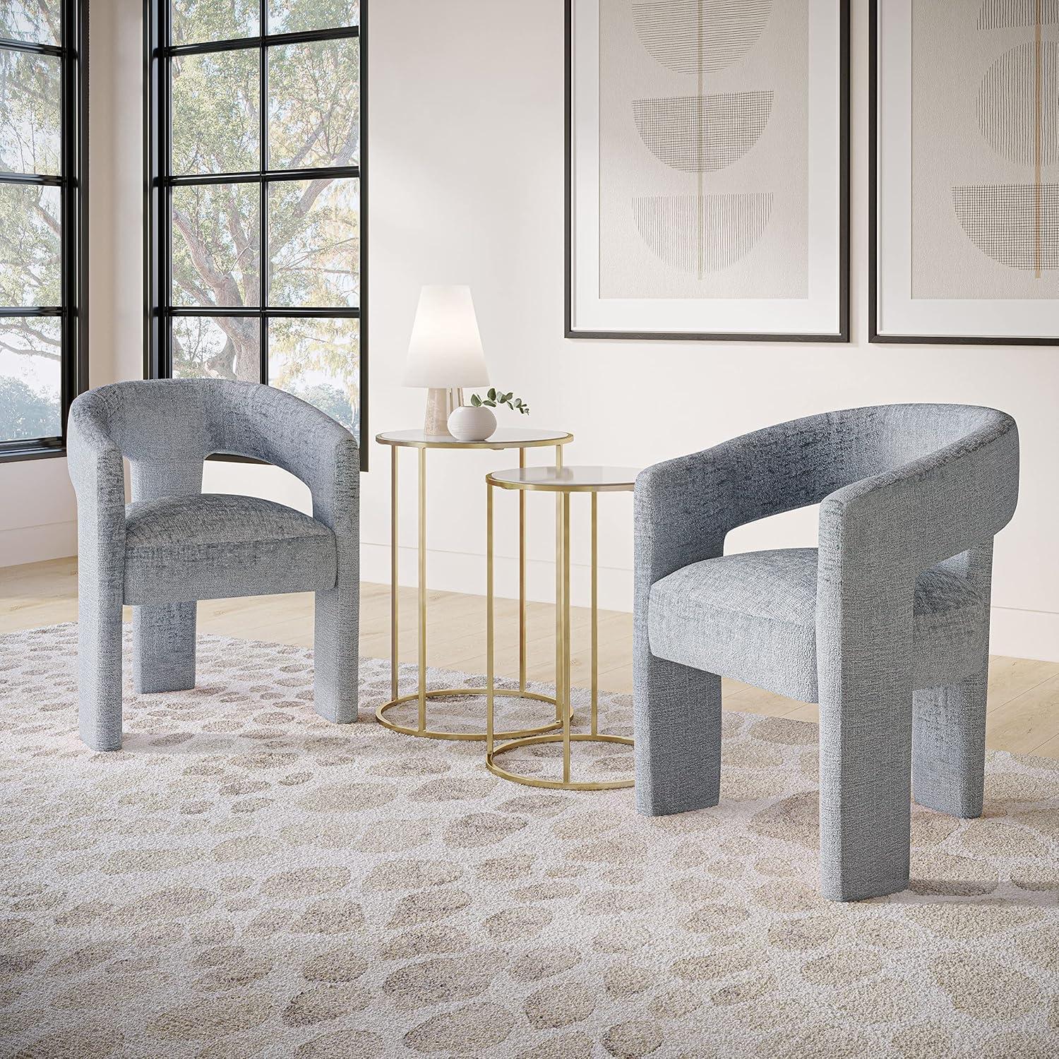 Luxurious Modern Gray Jacquard Barrel Accent Chair