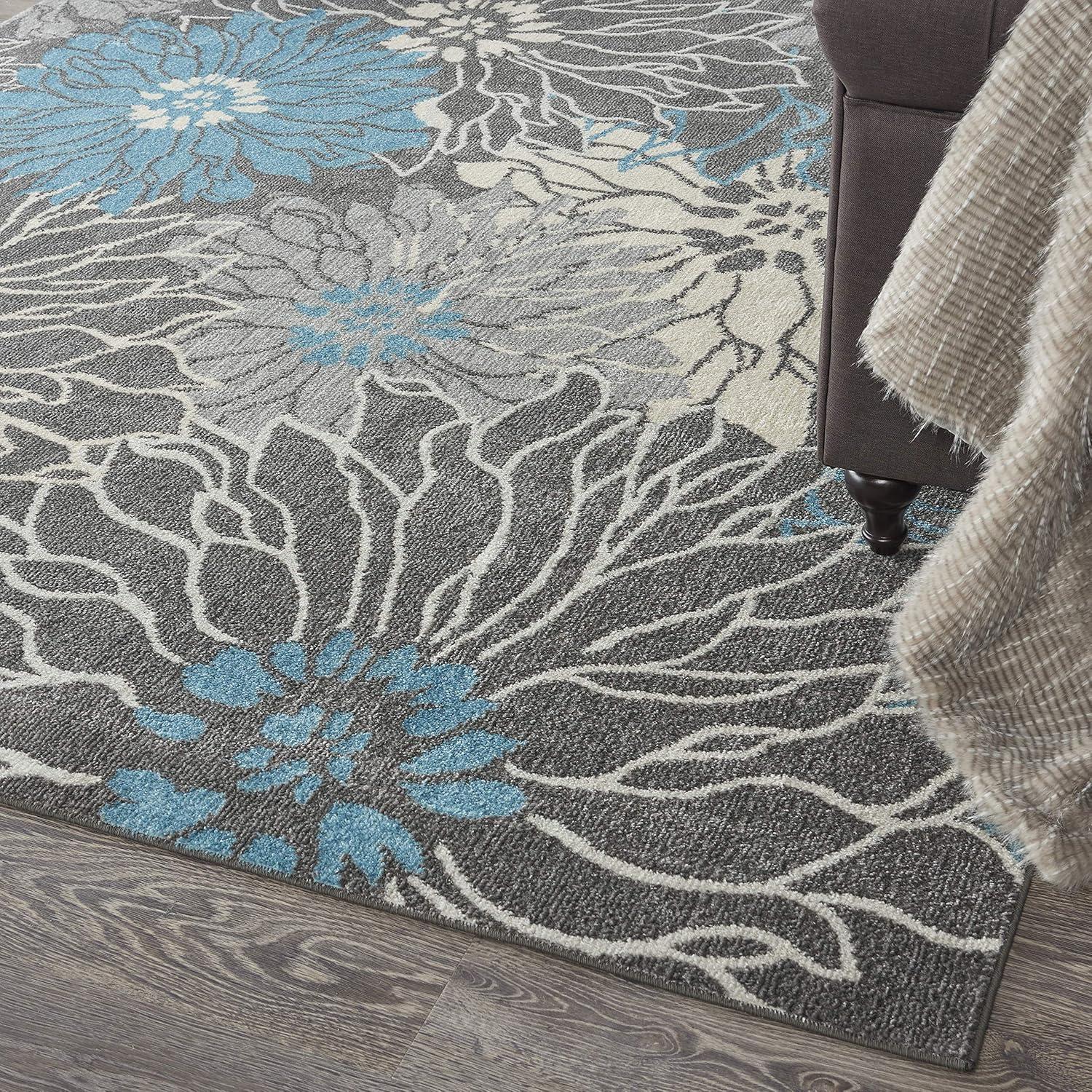 Nourison Passion Bohemian Transitional Floral Indoor Area Rug Charcoal/Blue 6'7" x 9'6"