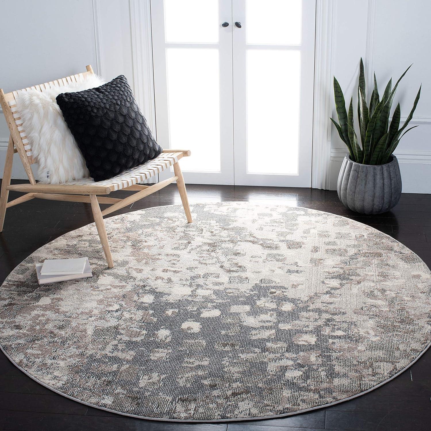 Madison 3' Round Grey and Beige Synthetic Abstract Rug