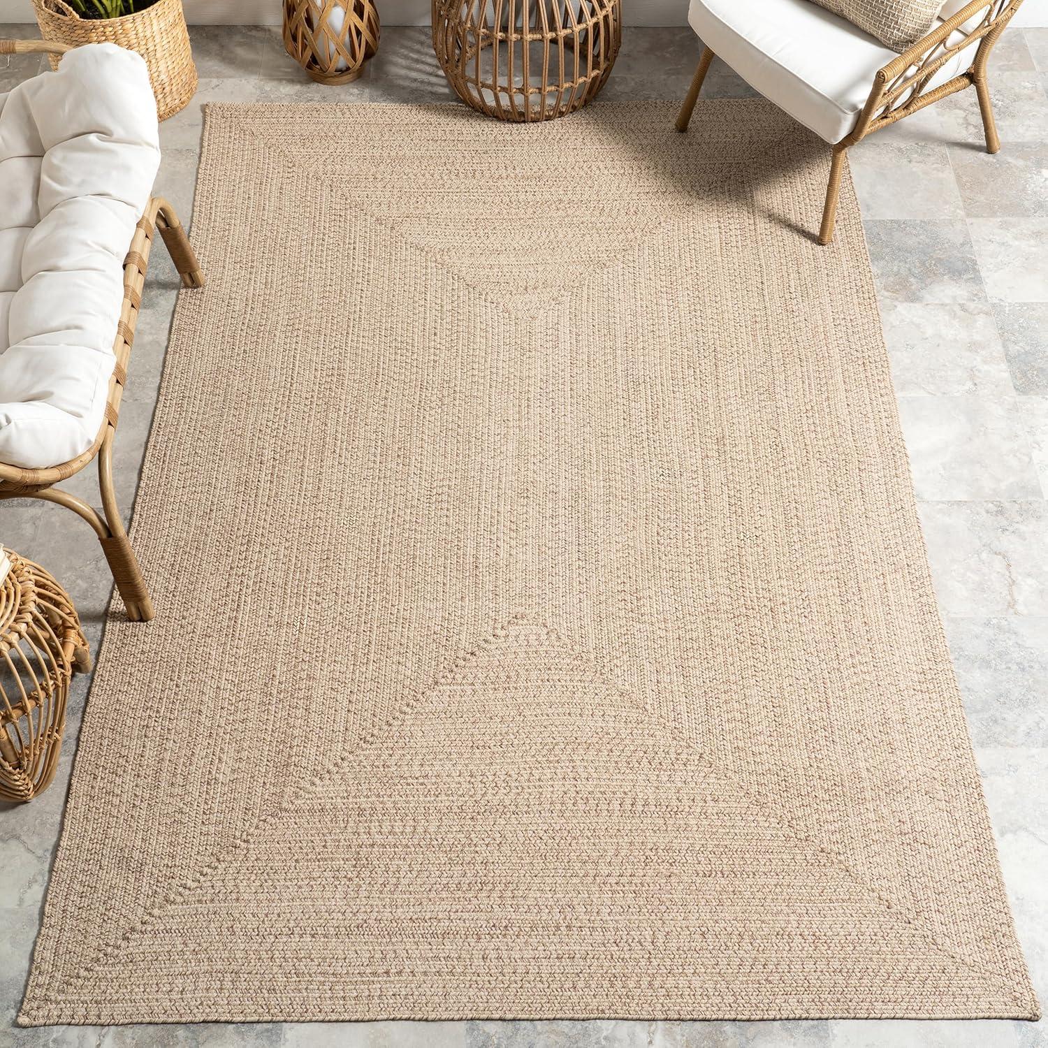 nuLOOM 2' x 14' Solid Hand Braided Indoor/Outdoor Area Rug, Pet-Friendly, High Traffic, Weather Resistant, for Patio, Balcony, Bedroom, Living, Dining Room, Wynn Tan