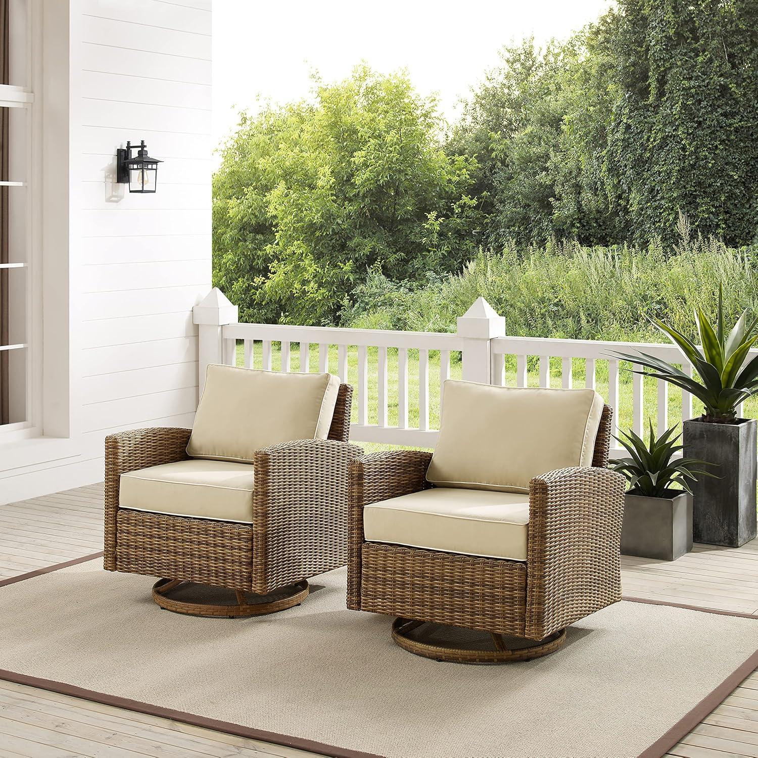 2pk Bradenton Steel Outdoor Swivel Rocking Chairs Sand/Weathered Brown - Crosley: Resin Wicker, Arched Arms, UV-Resistant