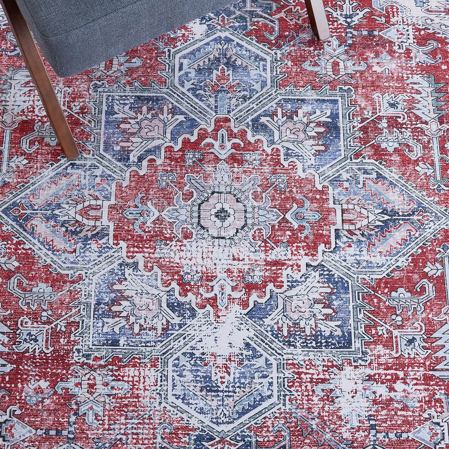 Tucson TSN101 Power Loomed Machine Washable Area Rug - Red/Navy - 8'x10' - Safavieh.