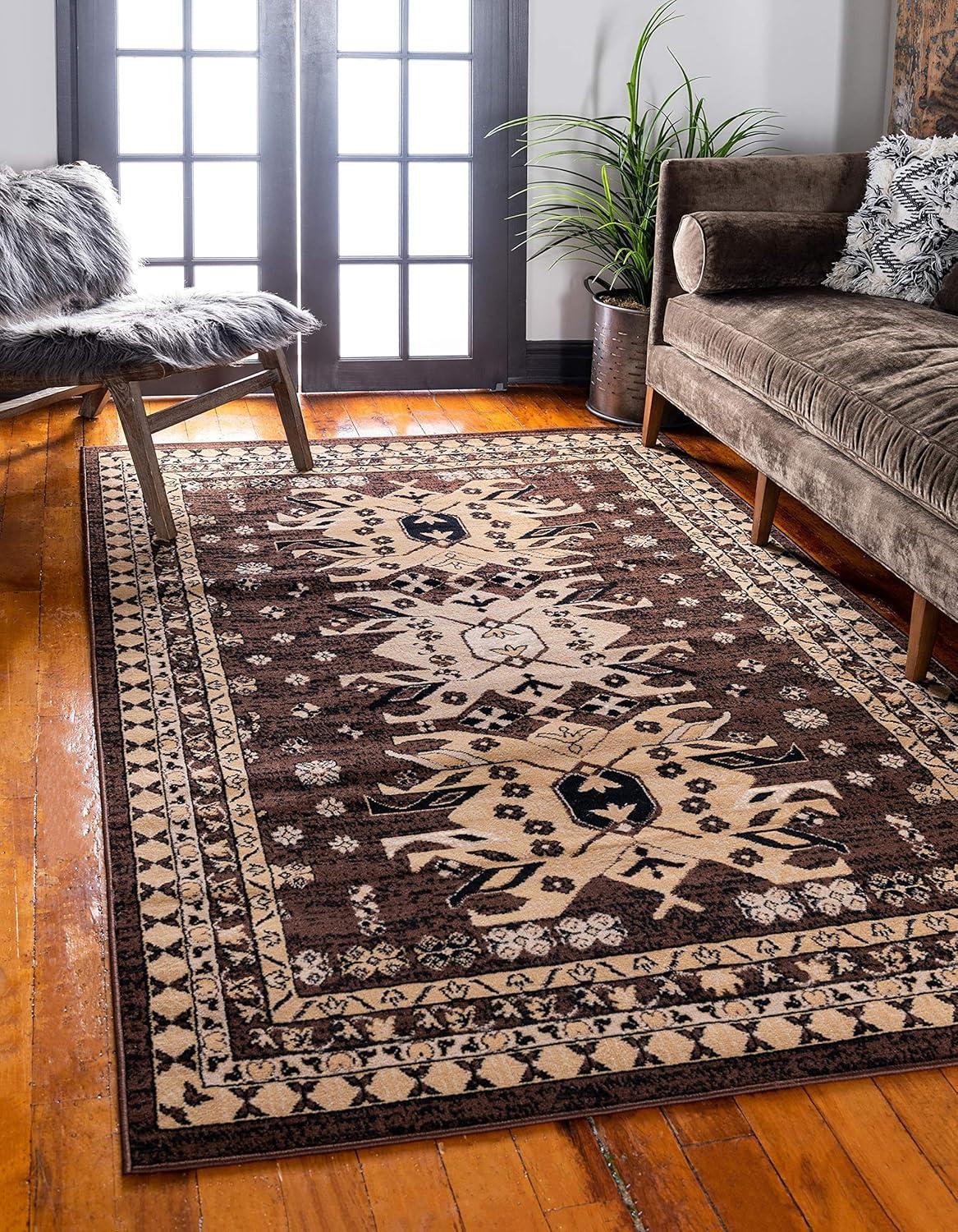 Taftan Brown and Beige 4' x 6' Stain-Resistant Area Rug