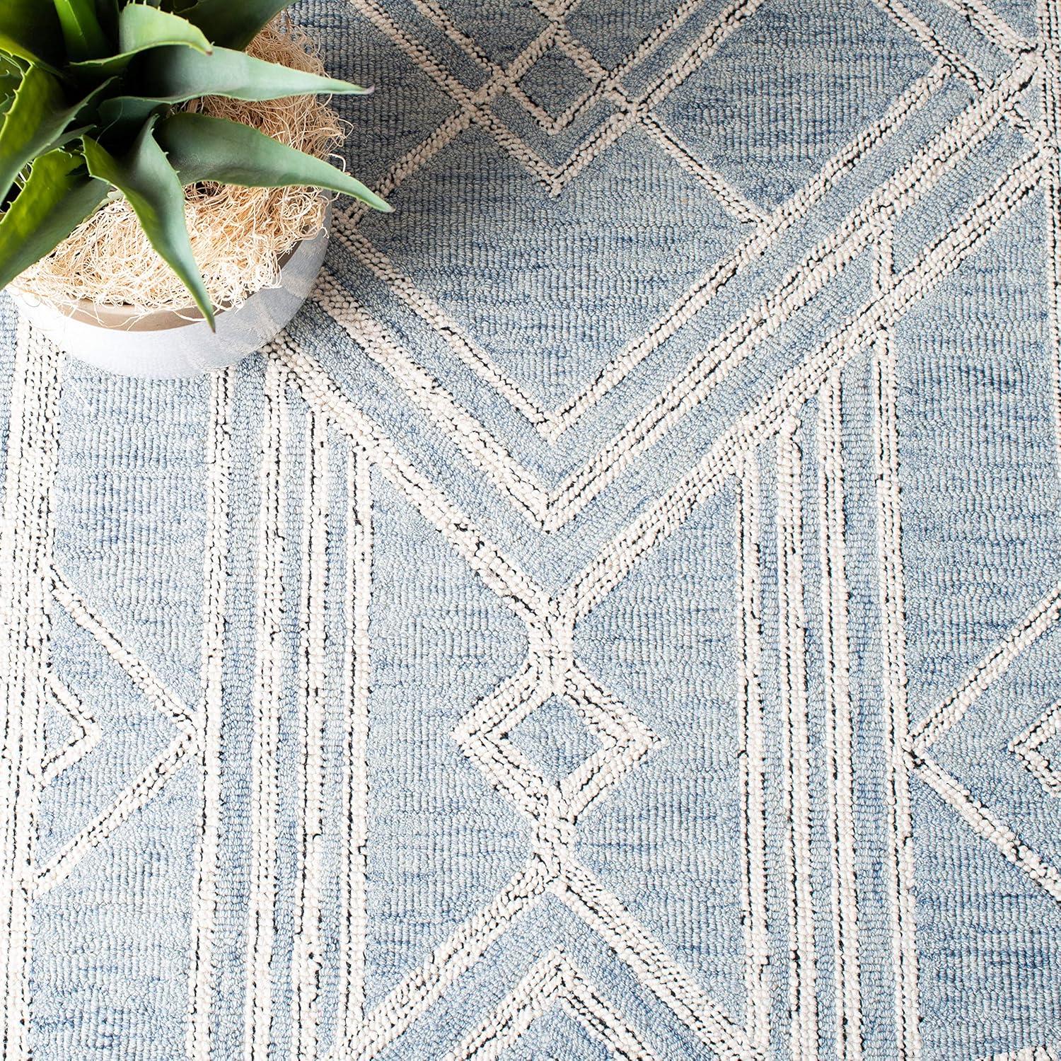 SAFAVIEH Micro-Loop Randall Geometric Area Rug, Light Blue/Ivory, 8' x 10'