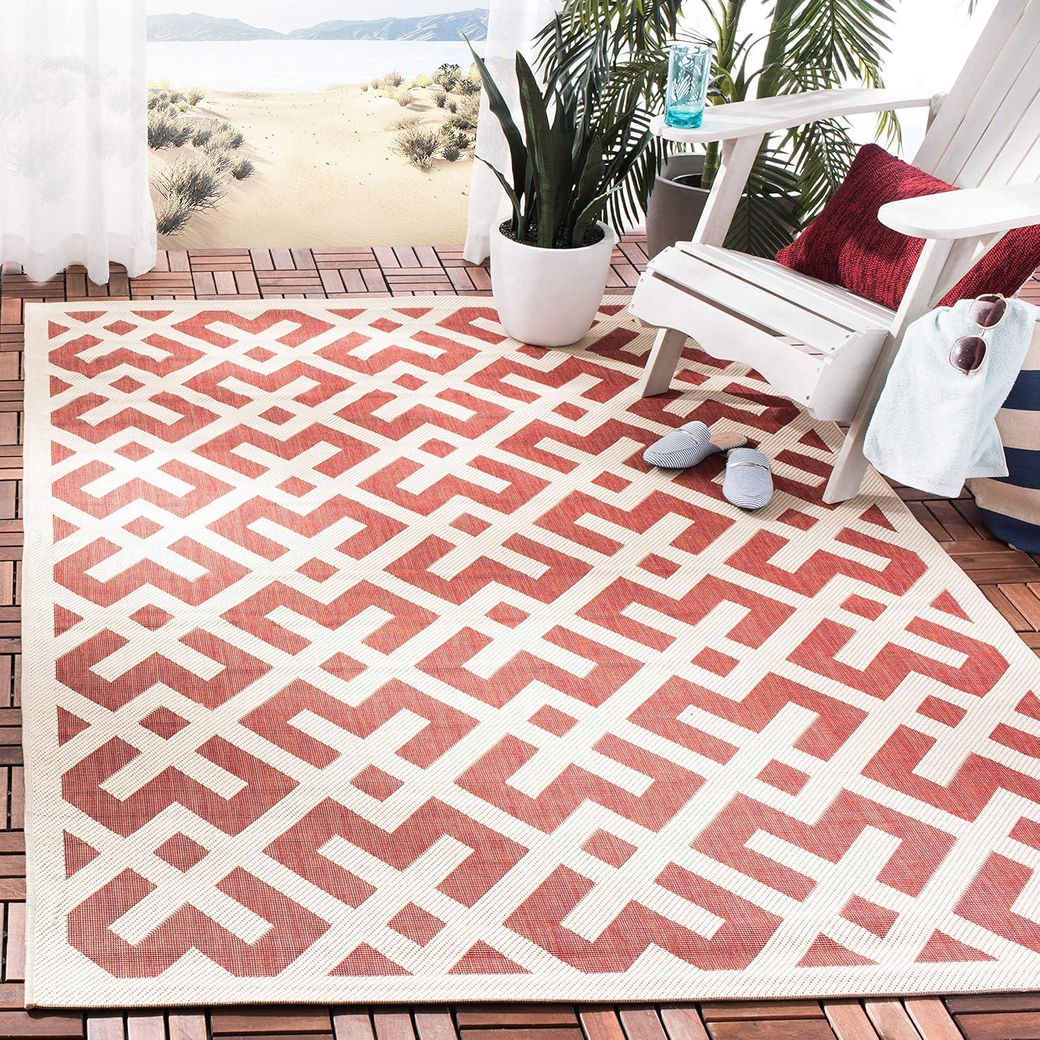 SAFAVIEH Courtyard Alvin Geometric Indoor/Outdoor Area Rug, 9' x 12', Red/Bone