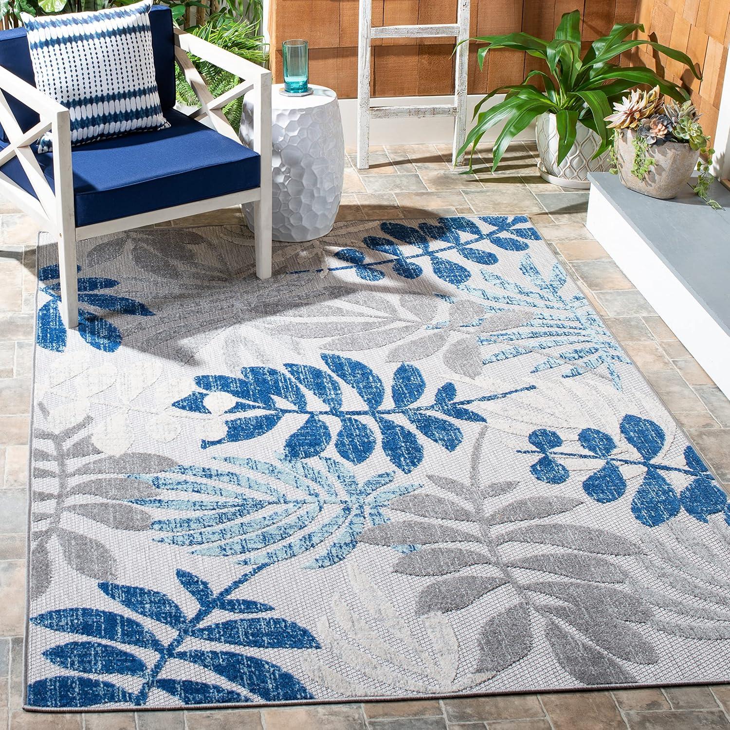 Cabana CBN814 Power Loomed Indoor and Outdoor Area Rug - Grey/Blue - 6'7"x6'7" - Safavieh.