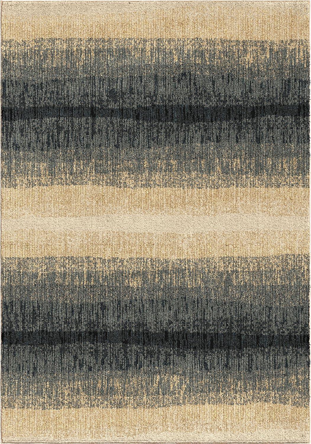 Skyline Blue and Beige Striped Synthetic Shag Rug 5'3" x 7'6"