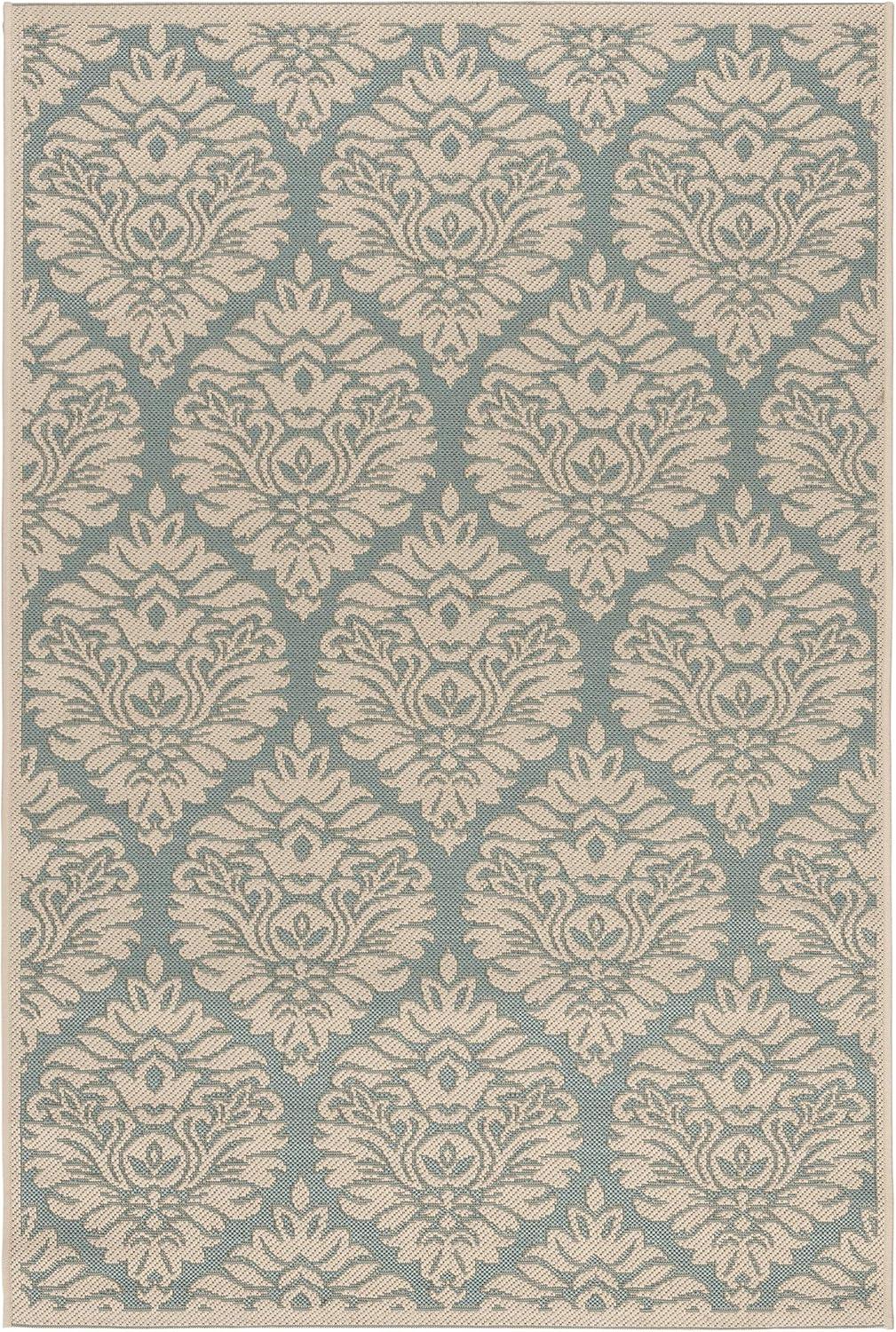 Beach House BHS135 Power Loomed Indoor/Outdoor Area Rug - Aqua/Cream - 5'3"x7'6" - Safavieh