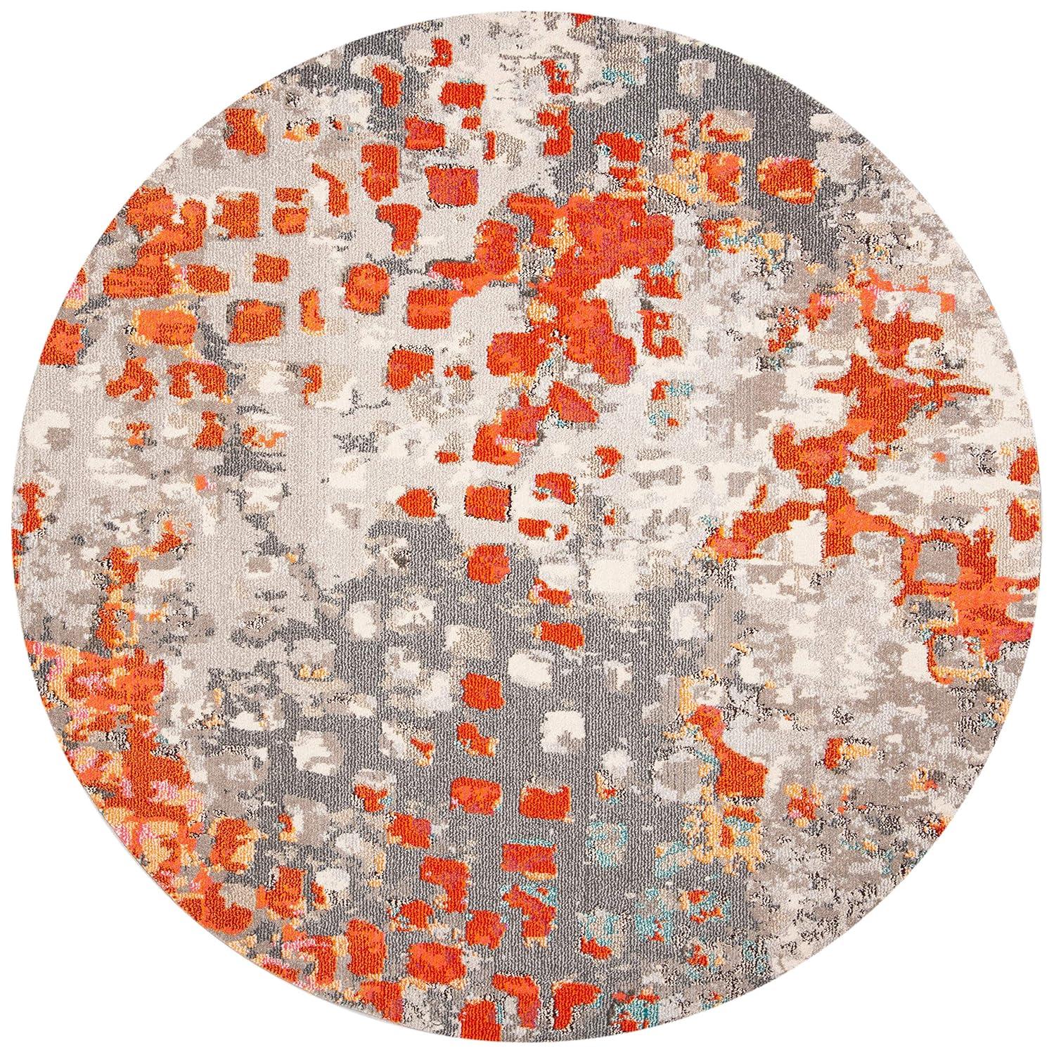 Madison MAD425 Power Loomed Indoor Accent Rug - Grey/Orange - 3' Round - Safavieh