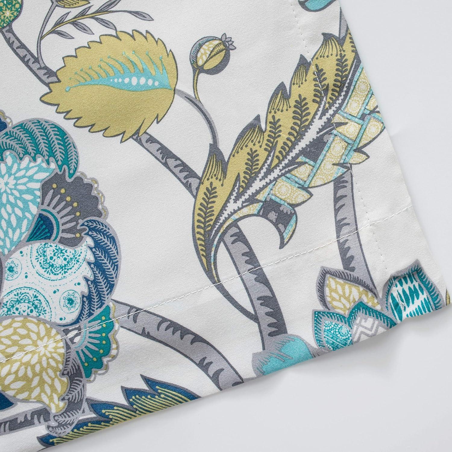 DriftAway  Layla Classic America Style Floral Leaves Room Darkening Window Curtain Valance Rod Pocket Ivory Teal Gray 52" Width X 14 " Length