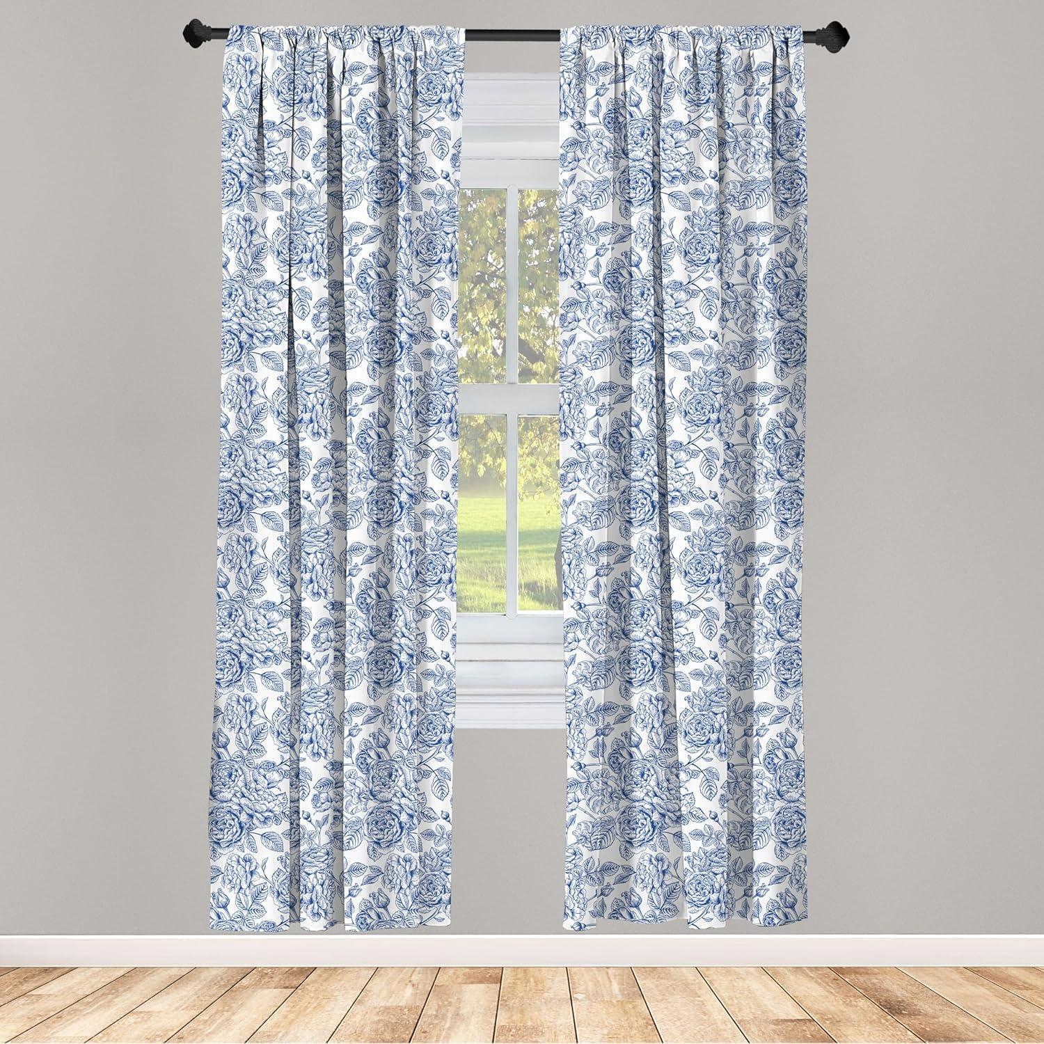Ambesonne Rose Floral Semi-Sheer Rod Pocket Curtain Panels (Set of 2)