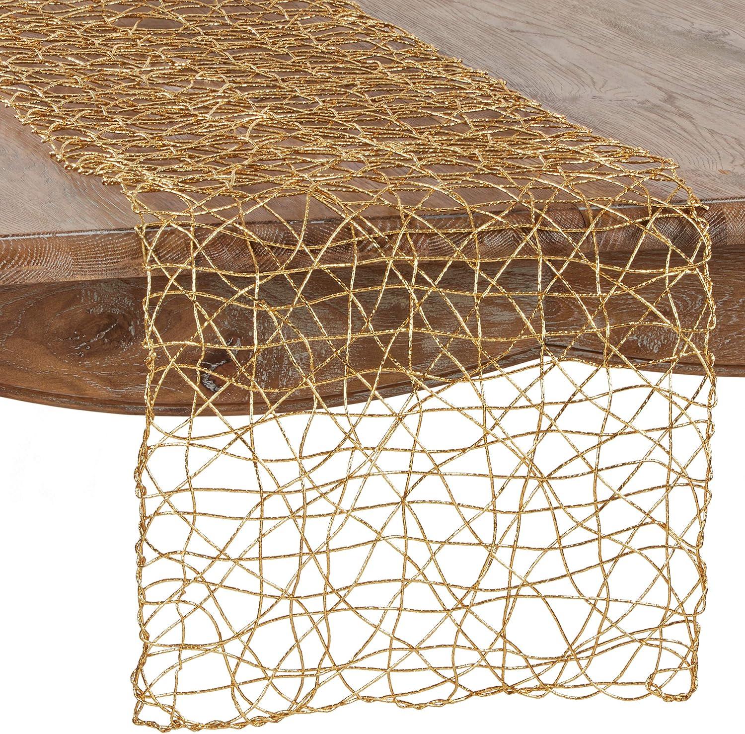 16"x72" Wire Nest Table Runner Gold - Saro Lifestyle: Modern Geometric Polyester, Non-Woven Fabric, Spot Clean