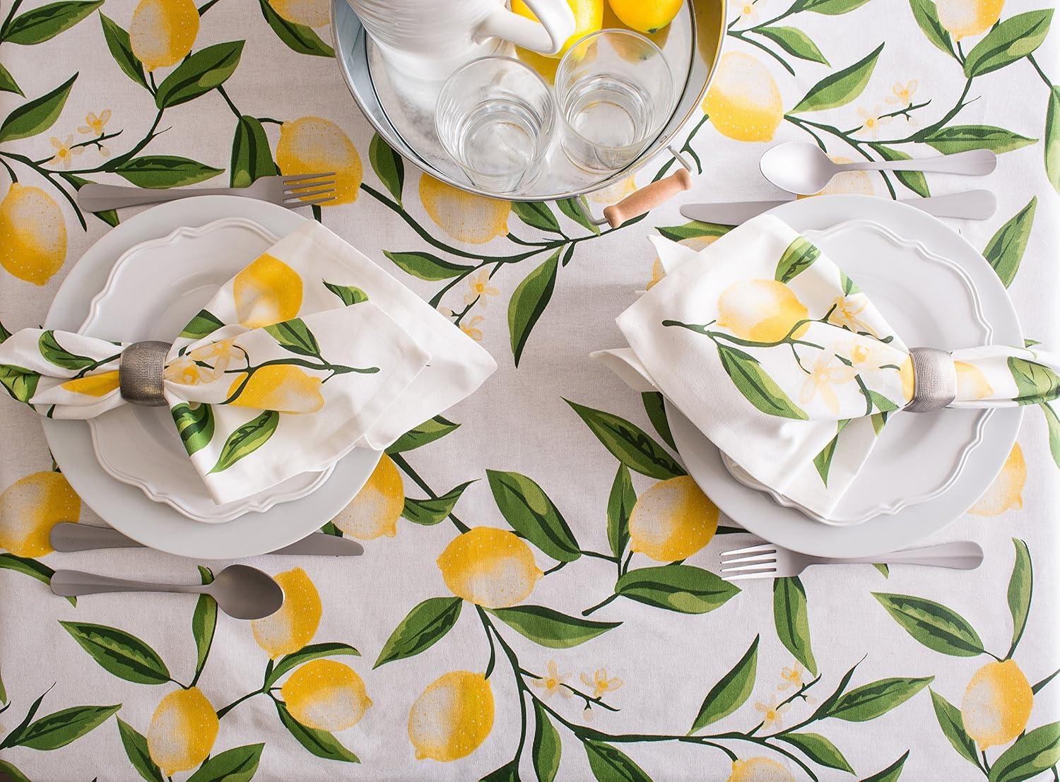 Lemon Blossom Print Cotton Tablecloth, 52x52