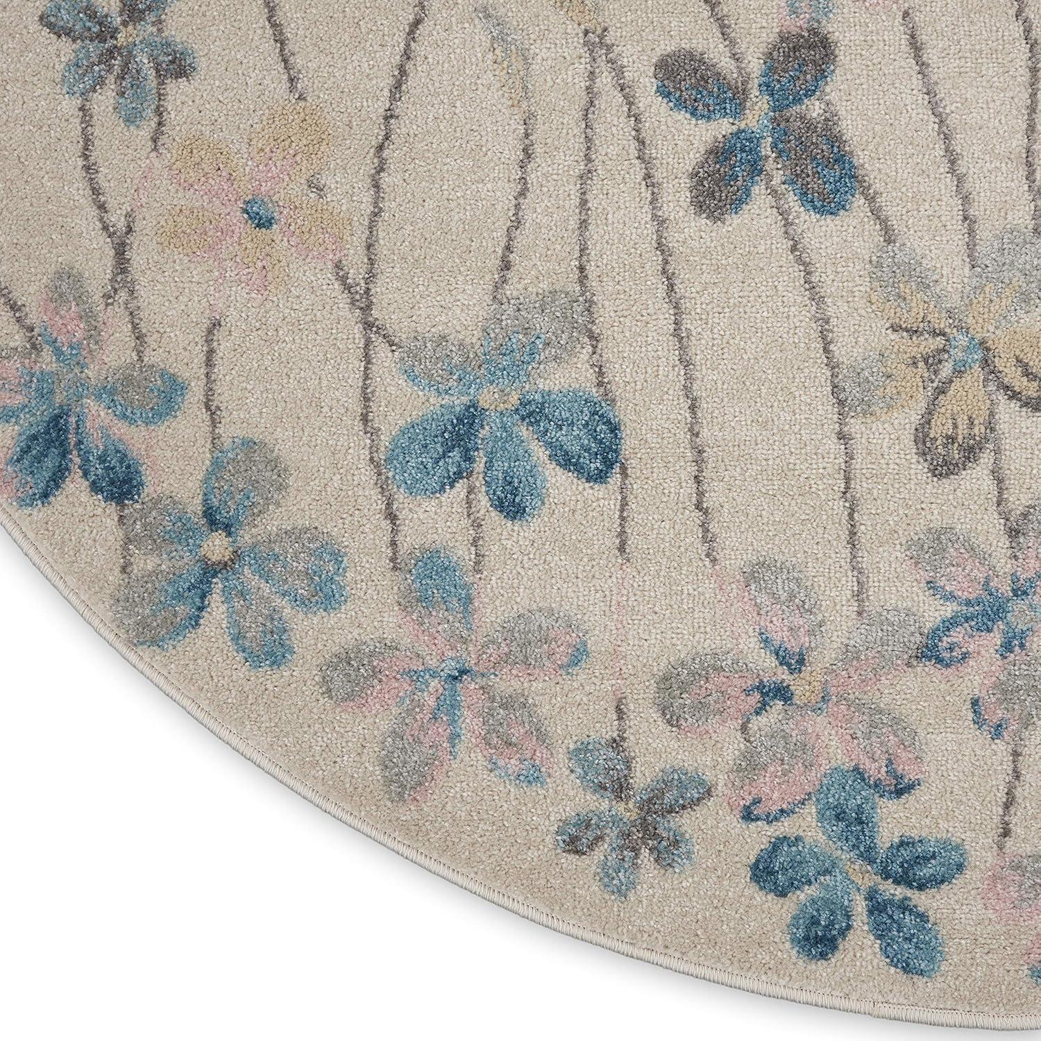 Nourison Tranquil Floral Ivory 5'3" x ROUND Area Rug, (5 Round)