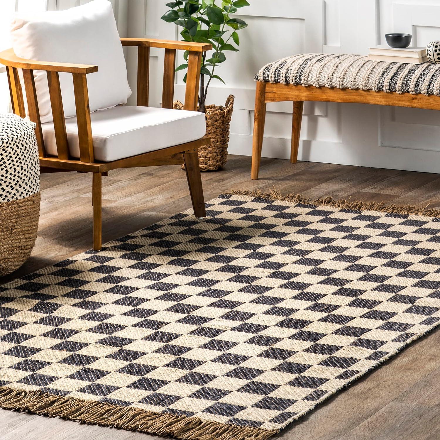 Gray Geometric Wool and Jute Checkered 3x5 Area Rug