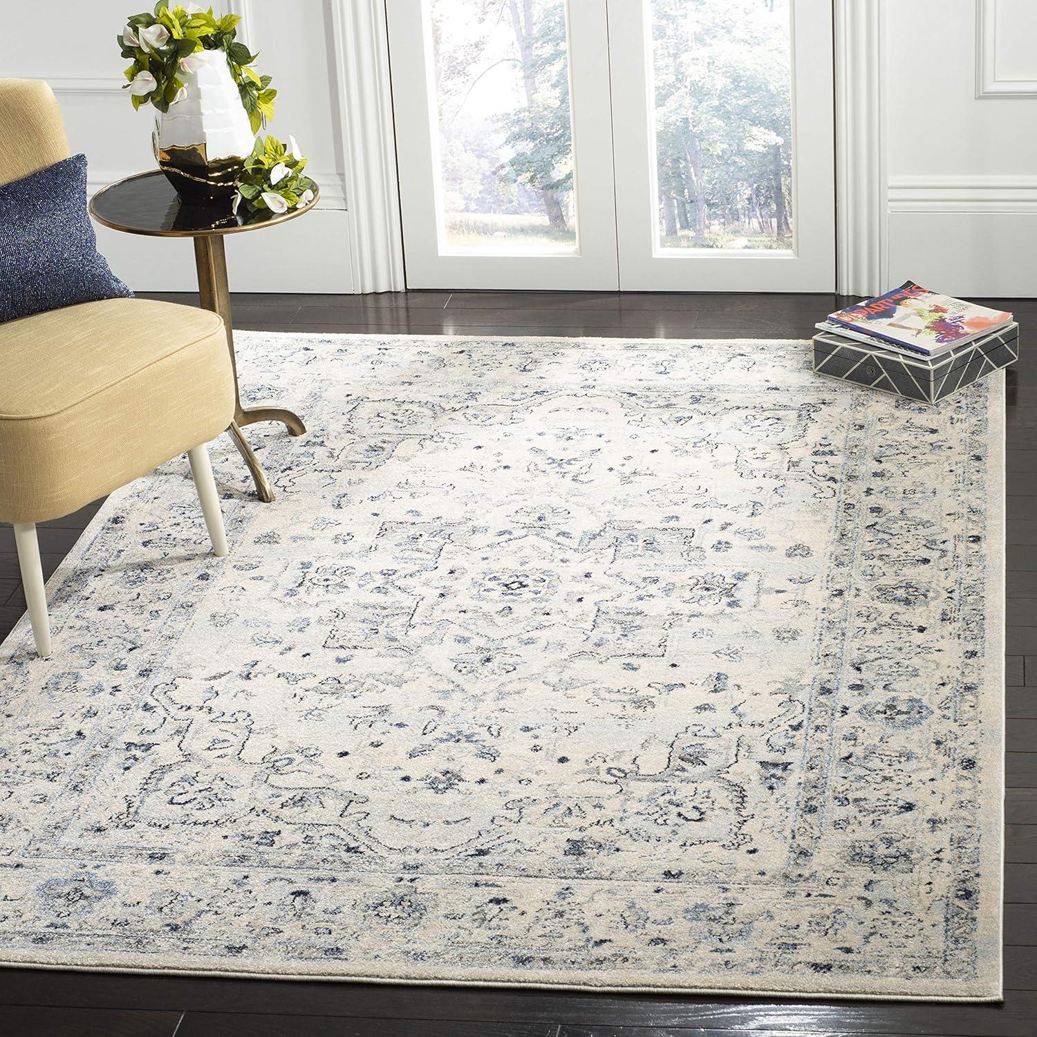 Charleston Ivory and Light Blue Synthetic Reversible Area Rug