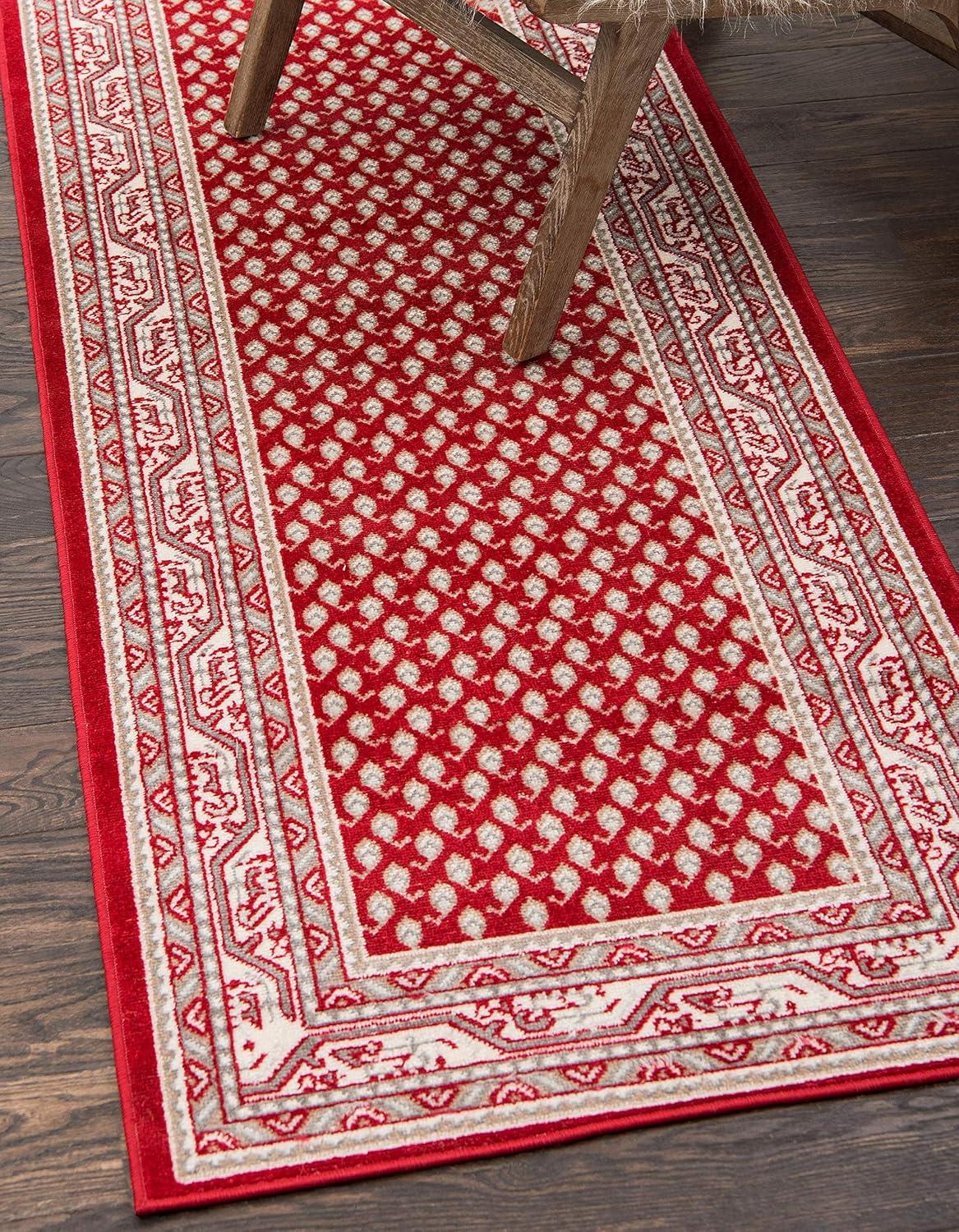 Vibrant Red Indoor Runner Rug with Easy-Care Synthetic Weave