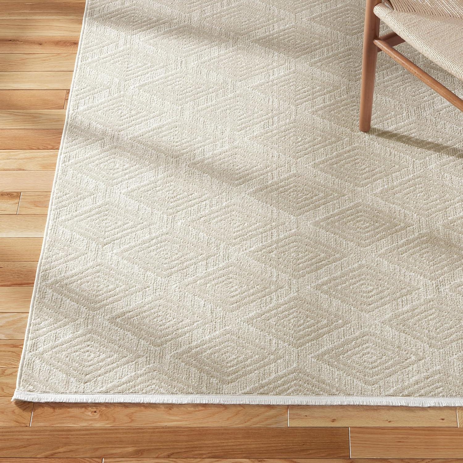 TOWN & COUNTRY EVERYDAY Rein Solid Diamond Everwash Non-Slip Backing Washable Area Rug Beige