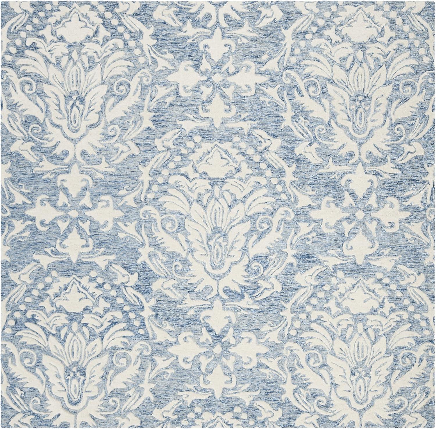 SAFAVIEH Blossom Kestrel Damask Wool Runner Rug, Blue/Ivory, 2'3" x 8'