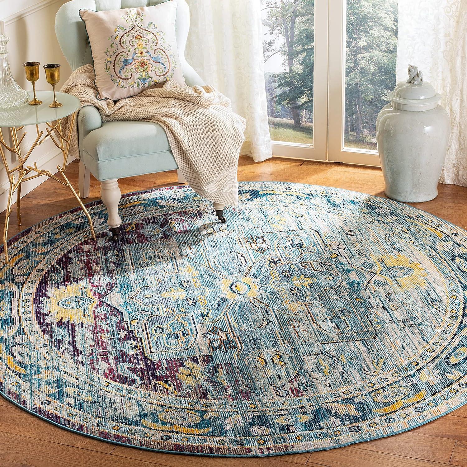 SAFAVIEH Crystal Jonette Traditional Area Rug, Teal/Purple, 5' x 5' Round