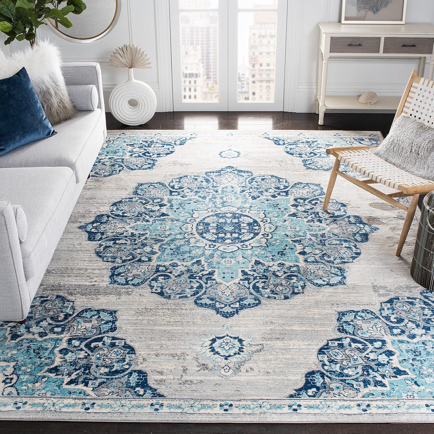 Brentwood BNT849 Power Loomed Area Rug - Navy/Light Grey - 8'x10' - Safavieh.