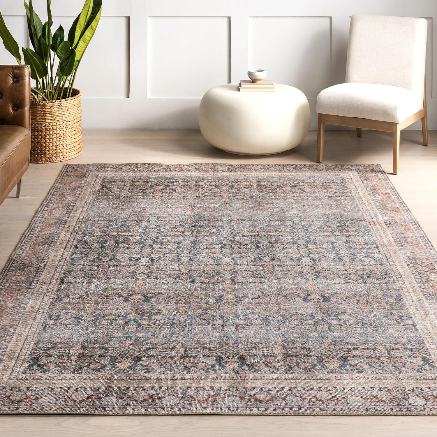 Nuloom Hillstone Collection Elfrieda Traditional Vintage Medallion Area Rug, 4' x 6', Light Beige