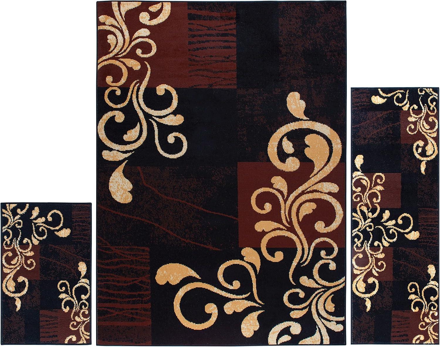 Home Dynamix Ariana Galil Contemporary Floral Vine Area Rug, Black/Brown, 3-Piece Set